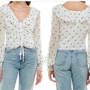 Nwt Wayf Liz Ruched Ruffle Neck White Blouse Small Smxs.